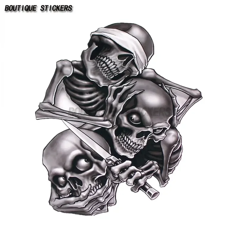 

Автомобильные наклейки с черепом, увидите hear говорят ничего, злой автомобиль, мотоцикл, внешние аксессуары, водонепроницаемые наклейки из ПВХ