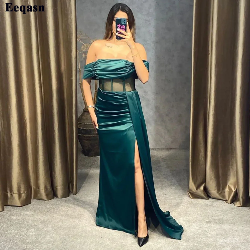 

Eeqasn Side Split Mermaid Prom Dresses 2022 Off The Shoulder Bone Floor Length Evening Dress Party Formal Gowns Vestidos De Gala