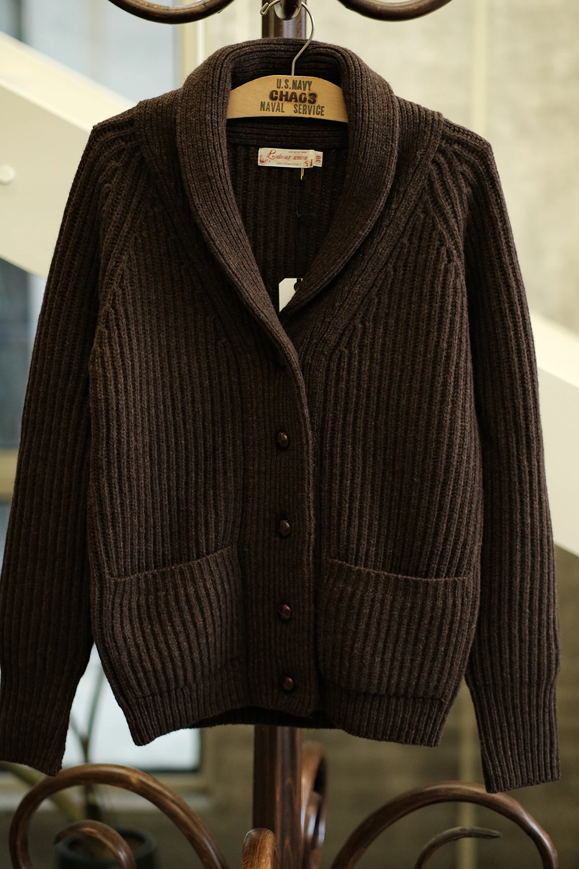 Labor Union Imported Fleece Lapel Knit cardigan Sweater Outerwear Niu Pi Mushroom Buckle Lu557