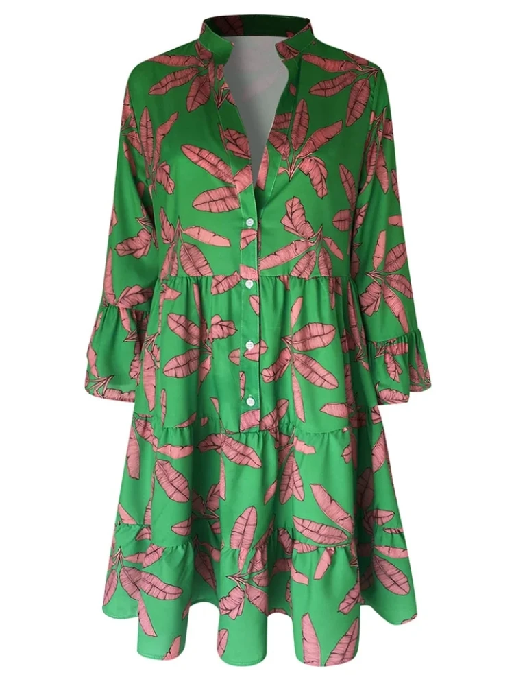 

Summer Dresses for Women 2023 Printed Long-sleeve Flare Sleeve Dress Women Clothing Streetwear LOOSE Formal Dresses R1987