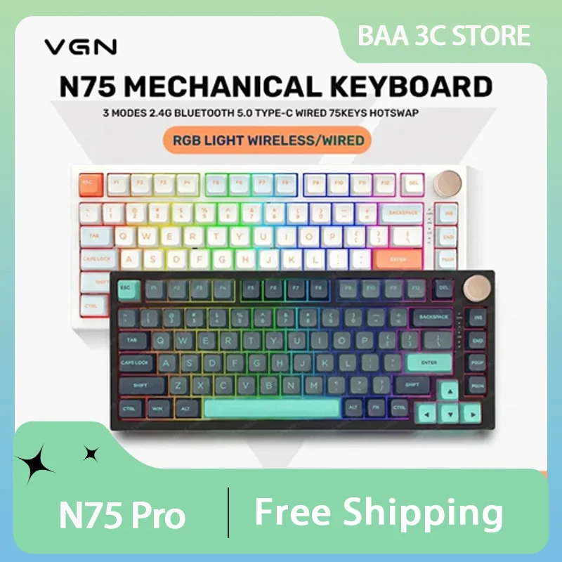 Механическая беспроводная клавиатура Vgn N75 Pro 82 клавиши три режима Bluetooth 2 4 ГГц