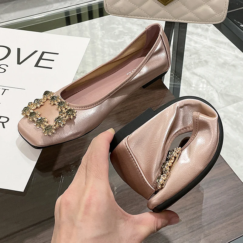 Hot Sale Biggest Size 44 Rhinestone Buckle Soft Comfortable Ladies Doll shoes Walking Style  Women's Casual Shoes Flats