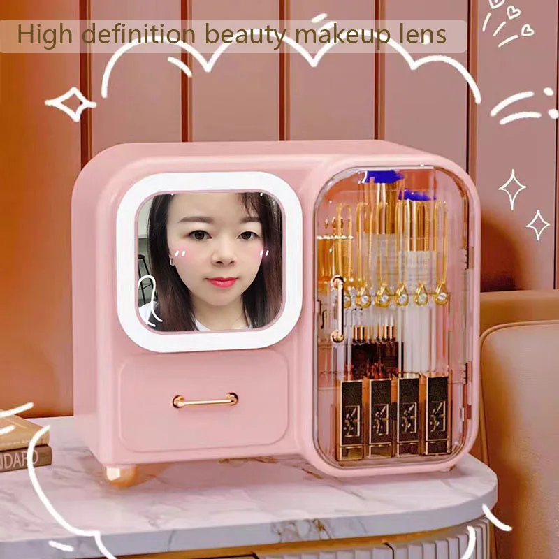 

Новый Контейнер для хранения косметики, вместительный туалетный столик для ухода за кожей, косметическое зеркало высокой четкости, пыленеп...