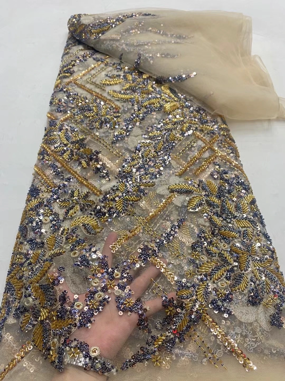2024 Африканская Нигерия Высокое качество Тюль с блестками Кружевная ткань