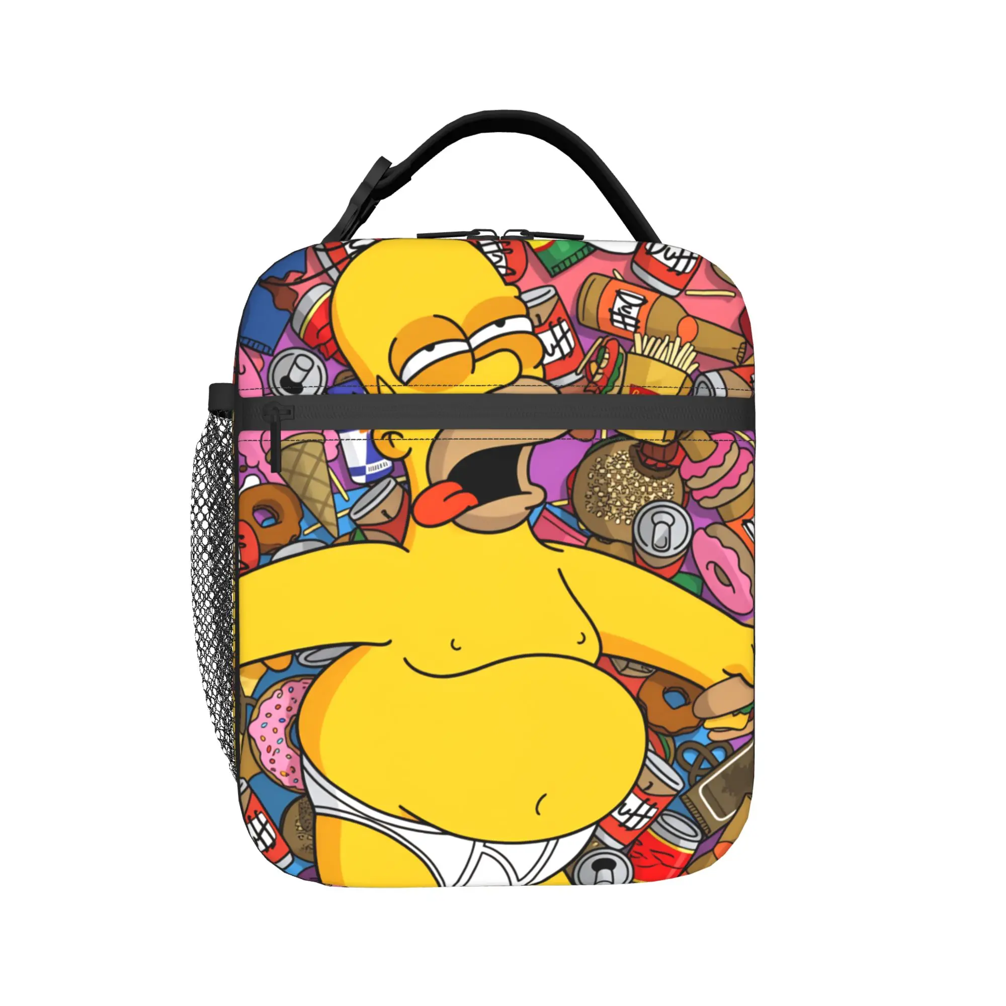 Фото Сумка для обеда S-Simpsons Homer Candy Feast: Удобный ланч-бокс для мужчин, дизайнерская сумка-холодильник для пикника на природе, винтажная сумка-тоут из оксфорда для еды №2