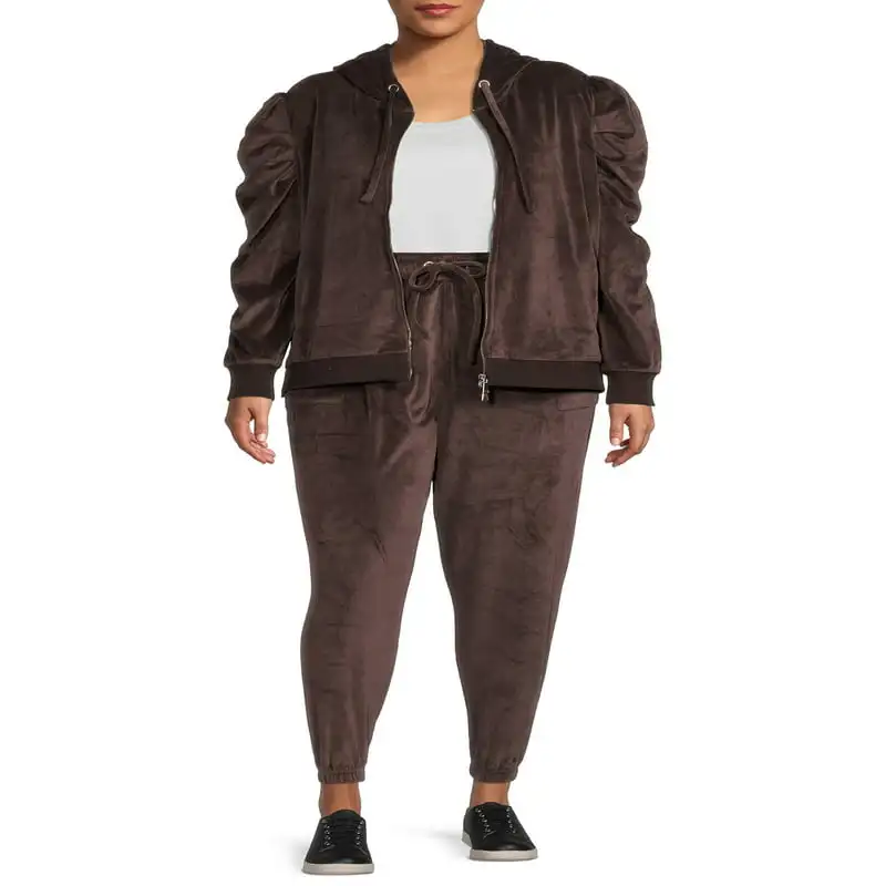 

Plus Size Velour Hoodie & Joggers Set, 2-Piece