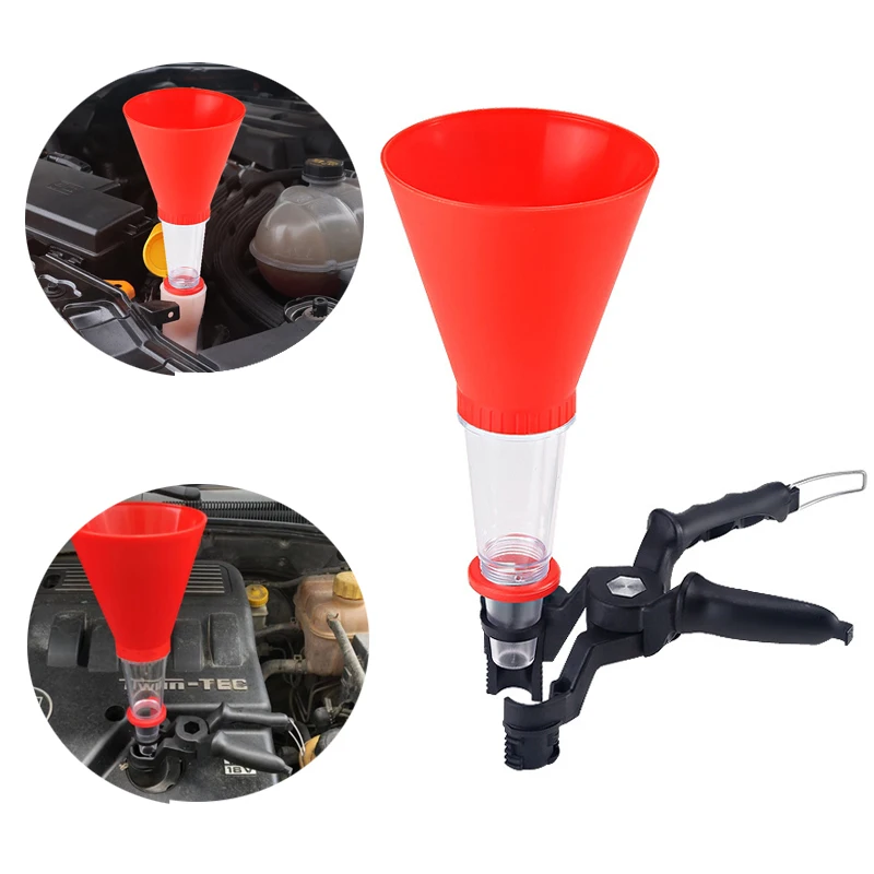 Universal Car Motorcycle Gasoline Oil Filling Funnel Adjustable Width Holding Clamp Engine Oil Filling Set Auto Moto Accessories