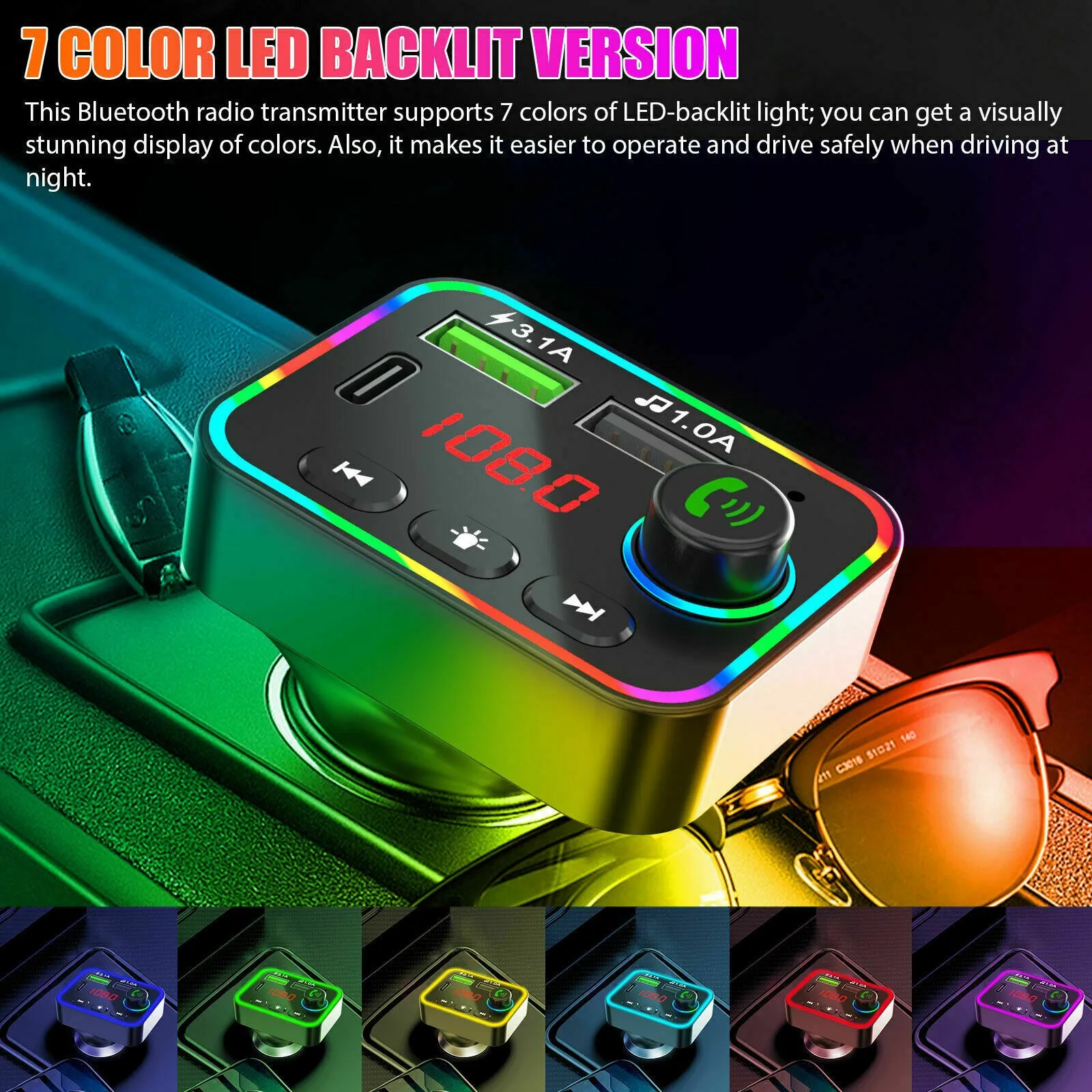 

Bluetooth 5.0 FM Transmitter Hands-Free Radio MP3 AUX Adapter USB PD Charger Car Type-C Fast Charger FM Modulator Accessories