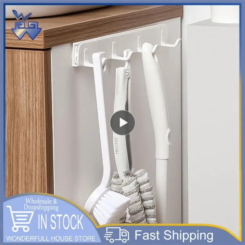 

4 Hooks Self Adhesive Wall Hooks Push-pull Rack Towel Hanger Punch Free Wall Mounted Tableware Holder Kitchen Accessories