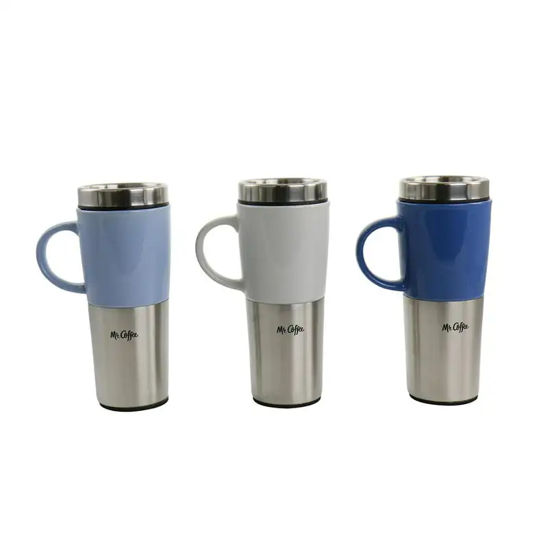 

Attractive and Durable 16 oz 3-Pack Stoneware and Stainless Steel Travel Mug Set with Lid, Assorted Colors for Everyday Use.