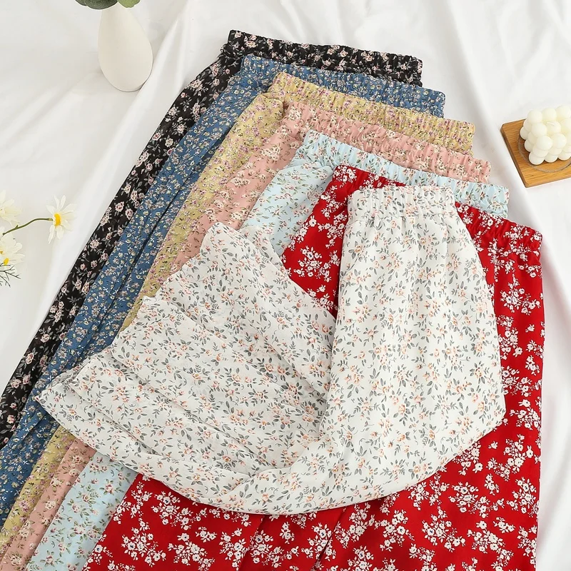 

Floral skirt mid-length chiffon high waist A-line skirt women