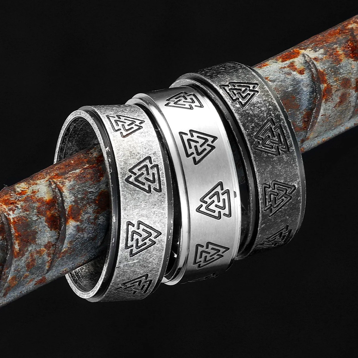 

Odin Triangle Rings Stainless Steel Nordic Viking Mens Rings Retro Rock for Boyfriend Male Jewelry Accessories Gift Wholesale