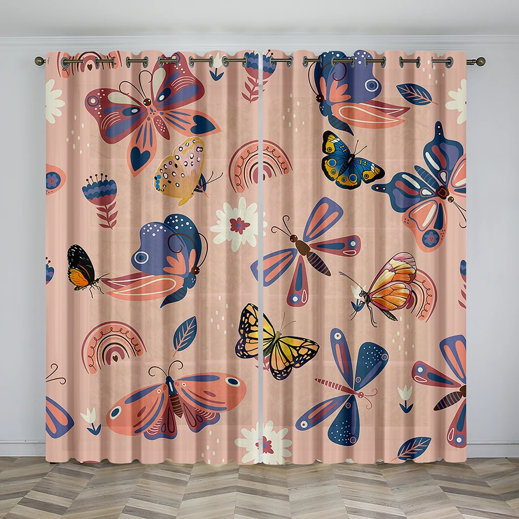 

3D Print Modern Pink Butterflies Elegant Thin Shading Window Curtains for Living Room Bedroom 2 Pieces Hook