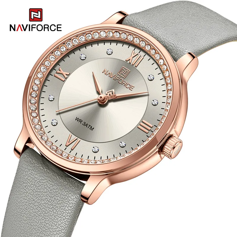 NAVIFORCE 2023 New Fashion Women Watches Ladies Quartz Leather Strap Waterproof Wristwatches Waterproof Clock Relogio Feminino