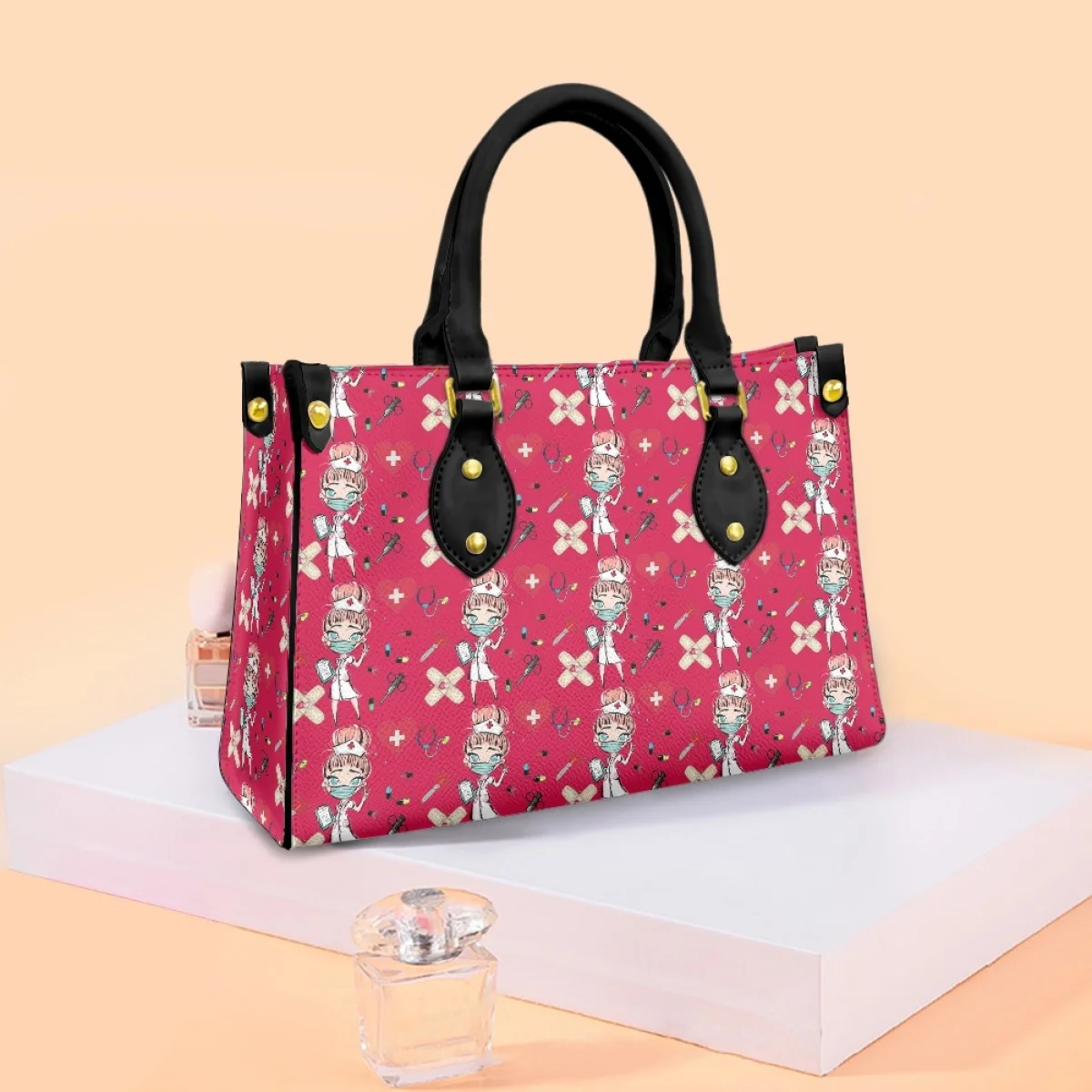

FORUDESIGNS Rose Red Little Nurse Ladies Shoulder Bag APN Pattern Women's PU Handbag Female Shopping Bags 3D Printed New