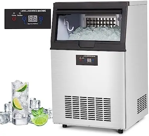 

Commercial Ice Maker Machine 130lbs/24H, Stainless Steel Under Counter ice Machine with 33lbs Ice Storage Capacity, Freestanding