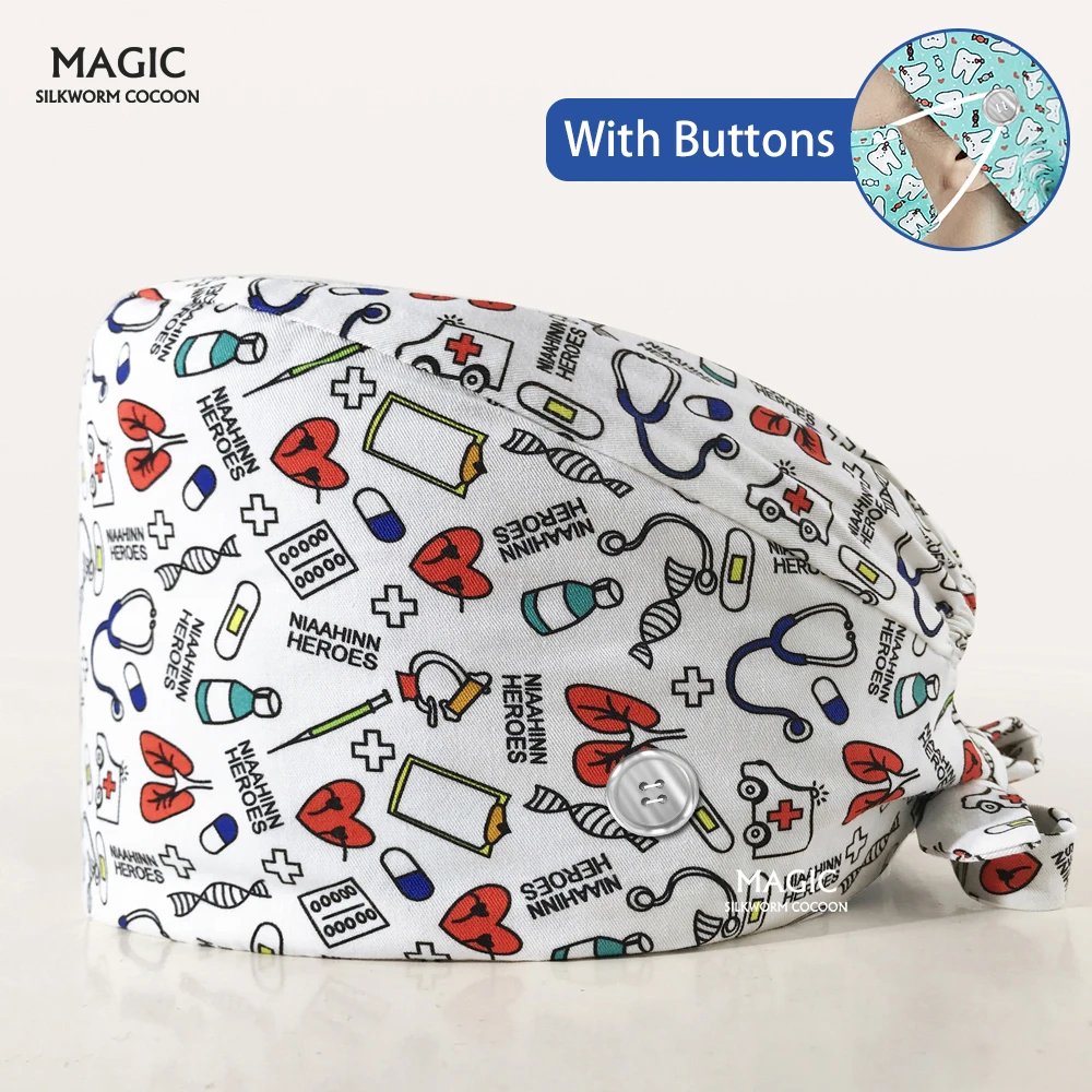 

Multicolor Surgical doctor cap clinical operating room hats Pet clinic nurse hospital working cap medical hat cotton with button
