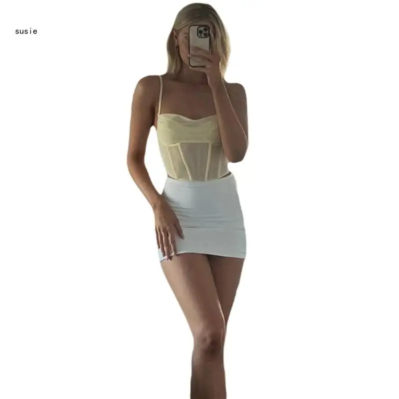 

X7YA Sexy Mesh Camisole Summer Spaghetti Straps Bustiers Crop Tops Club Party Vest