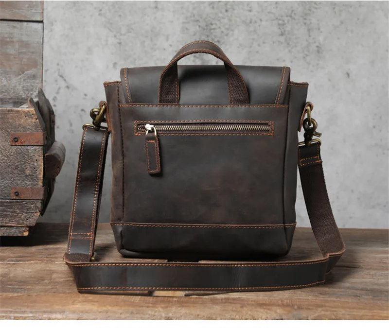 Vintage high-quality natural crazy horse cowhide men's shoulder bag outdoor casual daily work genuine leather messenger bag