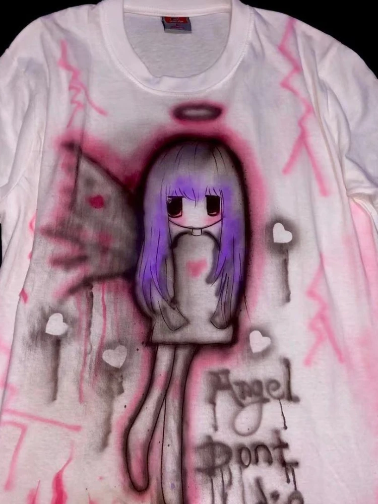 Женская футболка в стиле Харадзюку летняя тонкая с принтом виде готического