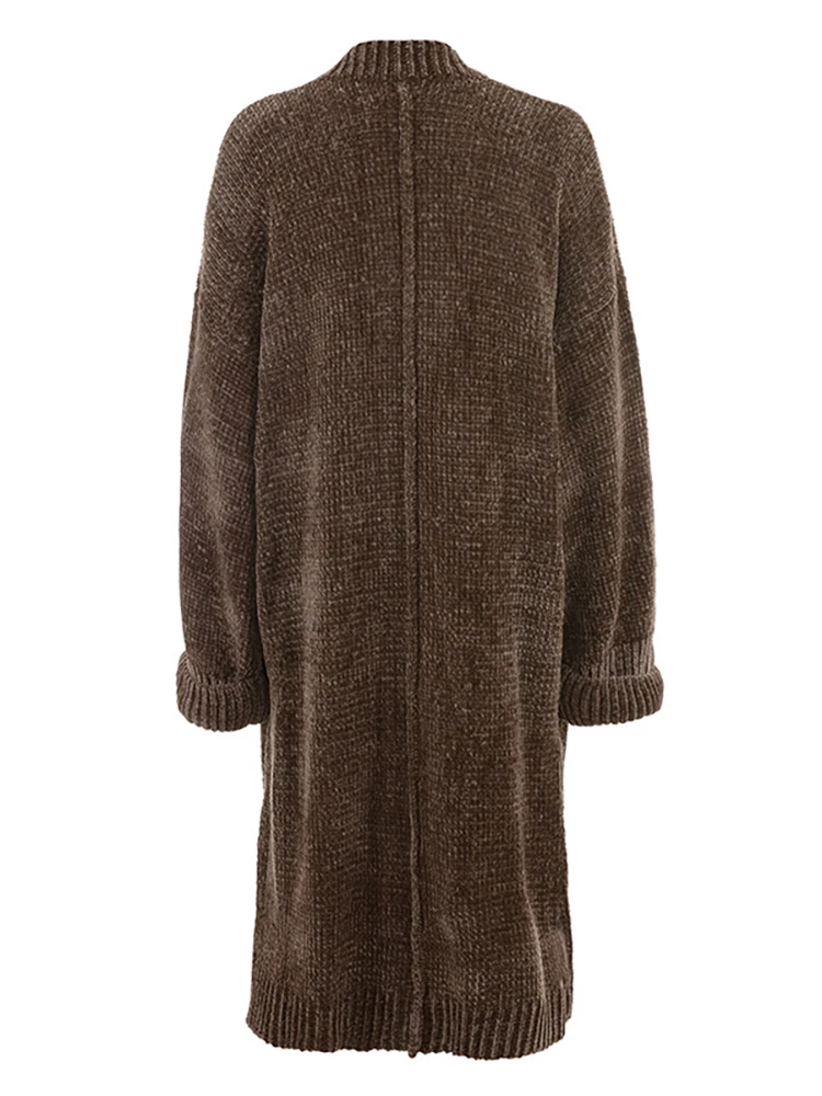 NewAsia – Cardigan tricoté avec poches pour femme, pull surdimensionné, manteau Long chaud, marron, Vintage, décontracté, veste ample, hiver