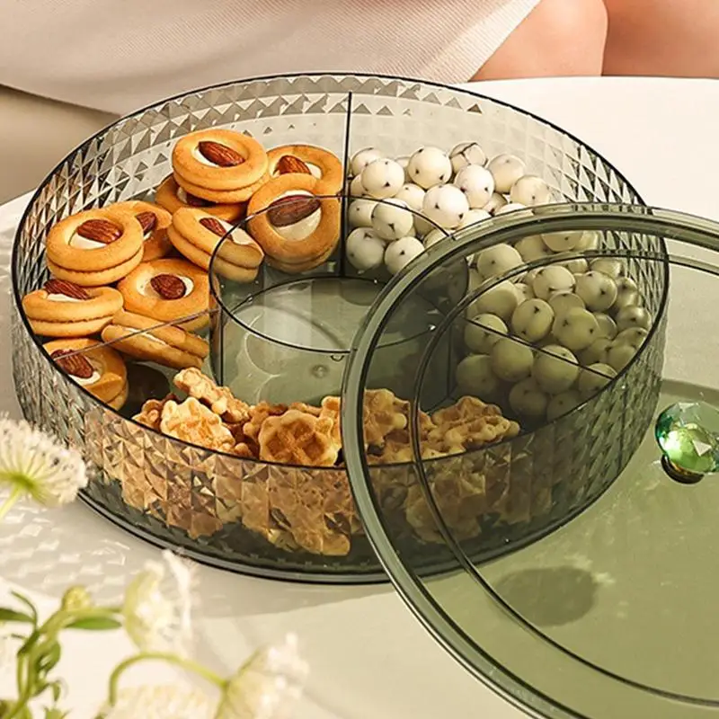 

4-Compartment Food Storage Tray Dried Fruit Snack Plate Appetizer Serving Platter For Party Candy Pastry Nuts Dish With Cover