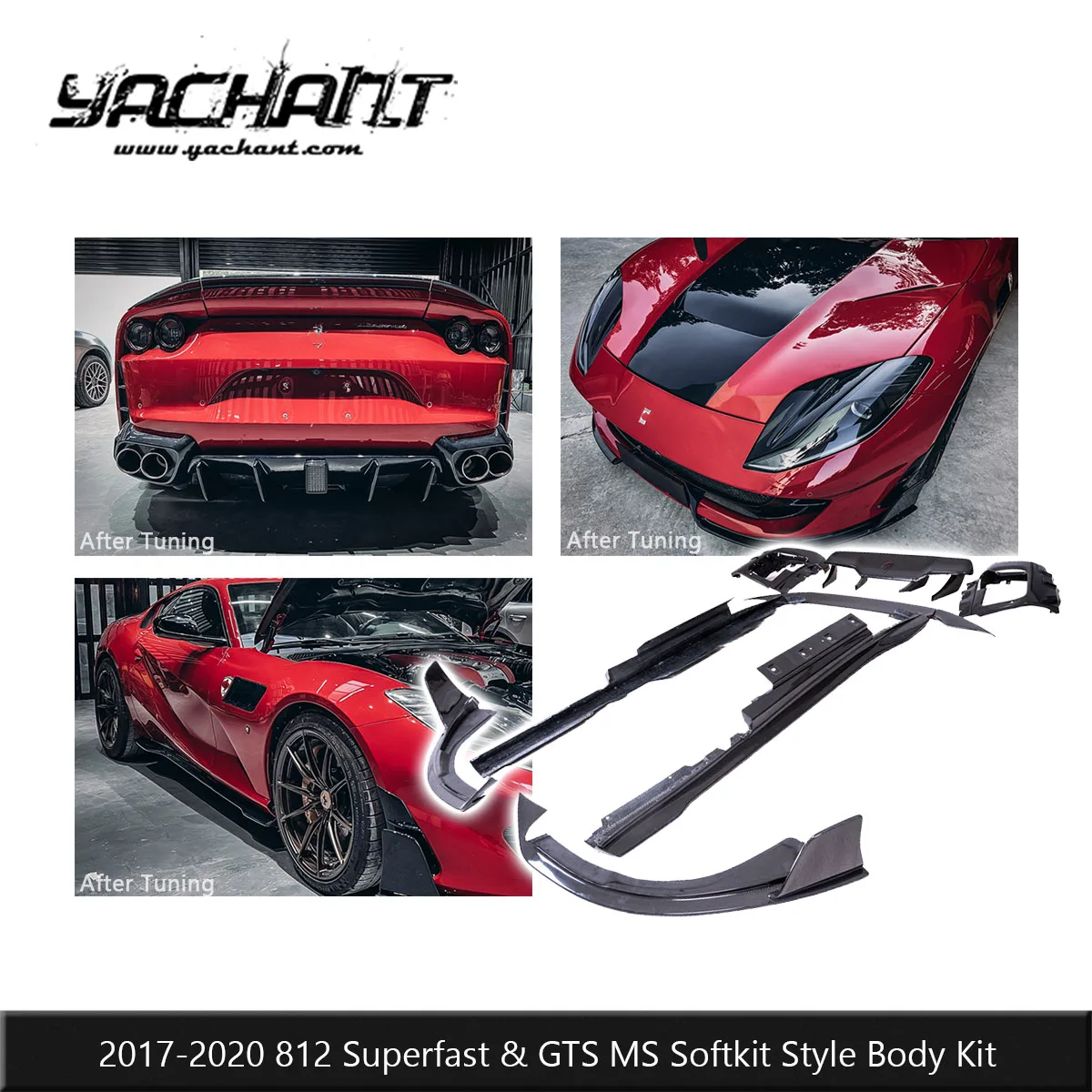 Фото Комплект обвеса из сухого карбона в стиле MS Softkit для Ferrari 812 Superfast GTS 2017-2020 годов выпуска, полный пакет для внешней трансформации. №1