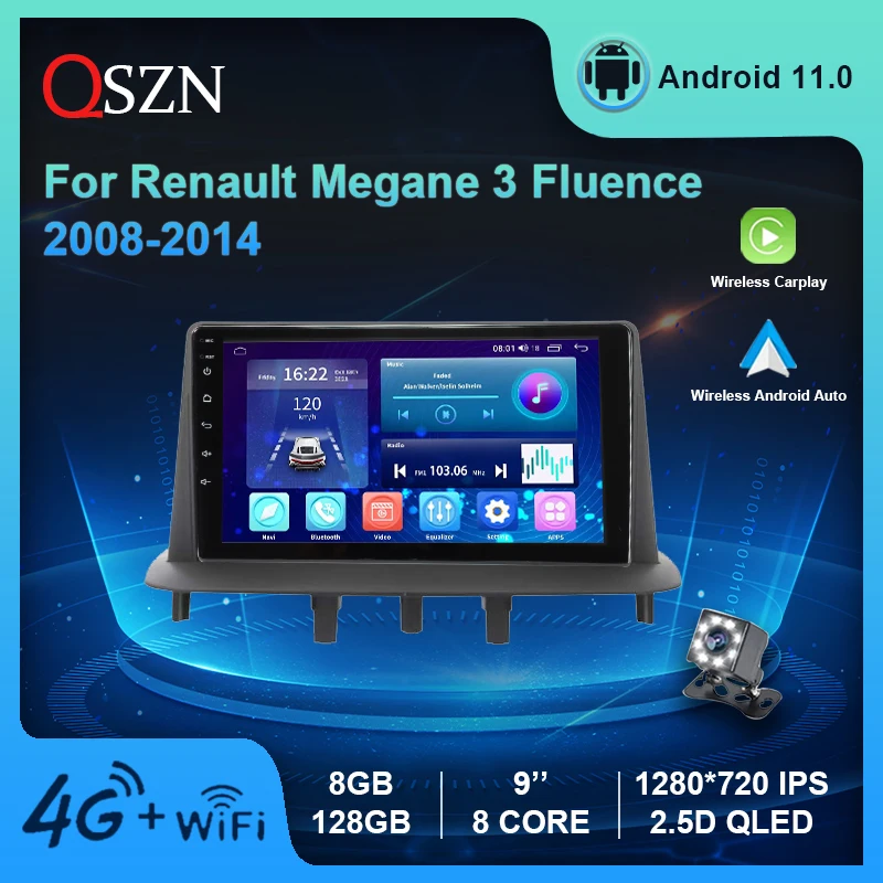 

GPS Navi For Renault Megane 3 Fluence Samsung SM3 2008 - 2014 Car Radio Multimedia Player Android 11 DSP CarPlay 8G 128G Stereo