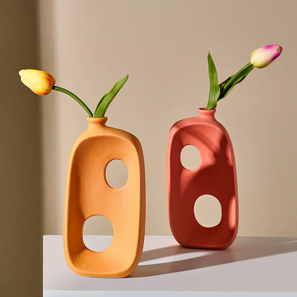 

Morandi Colorful Vase Aesthetic Living Room Decor Desk Accessories Geometric Art Vases Ceramic Flower Pot Nordic Home Decoration