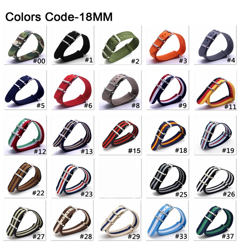 100Pcs/Set Nylon Woven Watchband Substitute DW Strap 16mm 18mm 20mm 22mm 24mm Nato Army Sport Multicolor Canvas Wristband