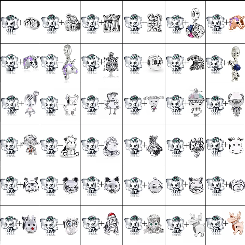 

Zinc alloy silver small elephant point rhinestone cartoon charm beads suitable for DIY bracelet men women children's jewelry