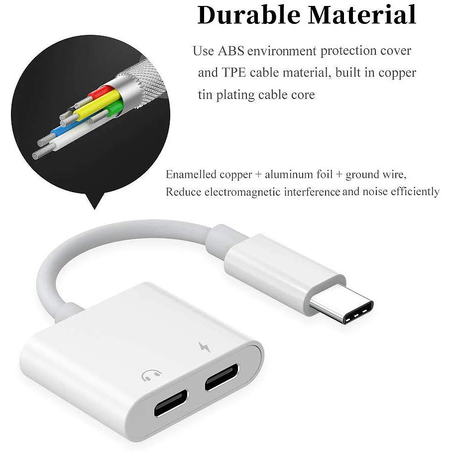 

2 in 1 Dual Type C Headphone Adapter USBC Splitter Jack AUX Audio Charging Converter for Huawei Samsung Xiaomi