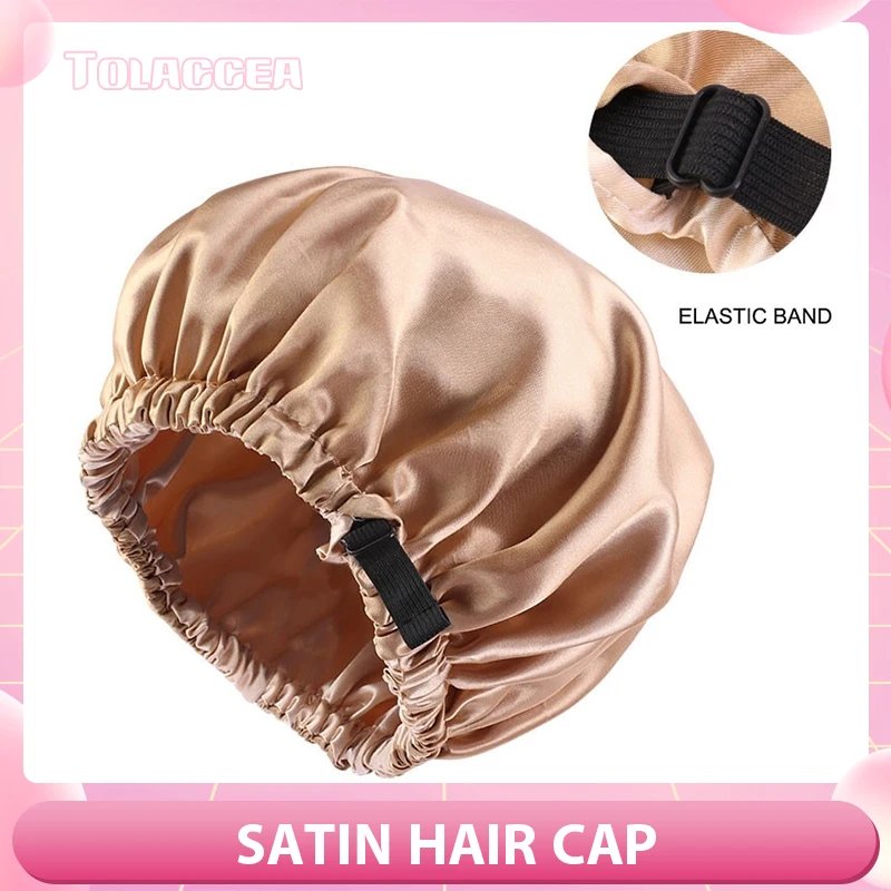 

Satin Hair Cap For Sleeping Flat Imitation Silk Round Haircare Women Headwear Ceremony Adjusting Button Bonnets for Women