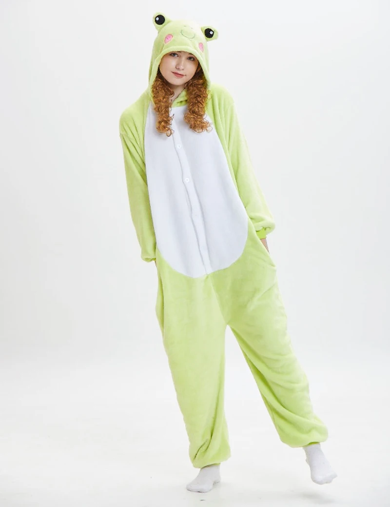 Frog Costume Women Cartoon Onesies Kigurumi Unisex Winter Adults Nightwear Anime Costumes Flannel Sleepwear Pajamas Set Homewear