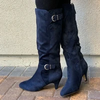 womens boots 2022 autumn winter new high heel belt buckle mid calf boot women plus 35 43 zapatos de mujer women boots