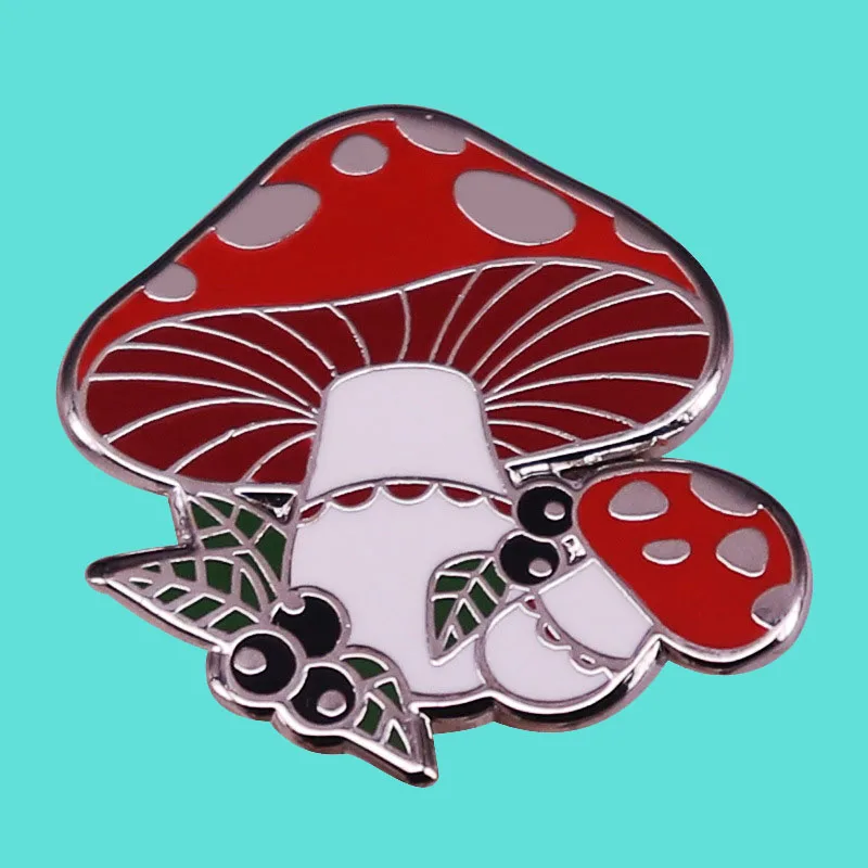 

Cute Red Mushroom Brooch Cartoon Mushroom Blueberry Enamel Pin Nature Plant Badge Jacket Backpack Fashion Jewelry Accessory