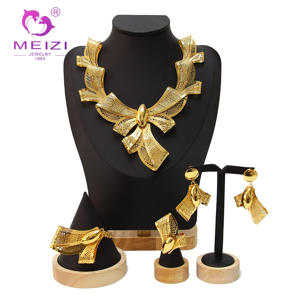 

Original African Gold Woman Jewelry Set 18k Wedding Exaggerated Necklace Earring Bracelet Set Free Shipping Nigerian Accessories