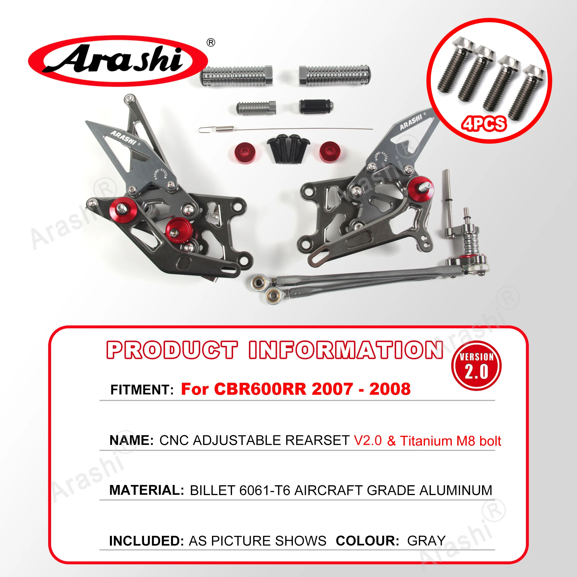 

Регулируемые подножки Arashi с ЧПУ для HONDA CBR600RR 2003-2205, подножки Rider Rearsets CBR 600 CBR600 RR 2008 2009 2010 2011