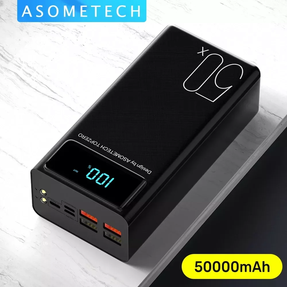 

NEW2023 Power Bank 50000mAh Large Capacity LED Powerbank 50000 mAh 2.1A Fast Charging External Battery Charger For iPhone Xiaomi