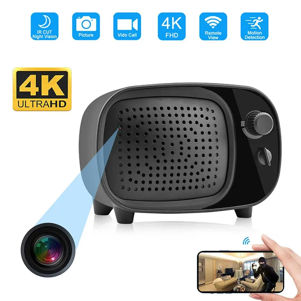 Hd 4k 2-in-1 Wifi Ir Night Vision Motion Detection Wifi Bluetooth-compatible Speaker Camera Ip Two Channel Radio Camcorder