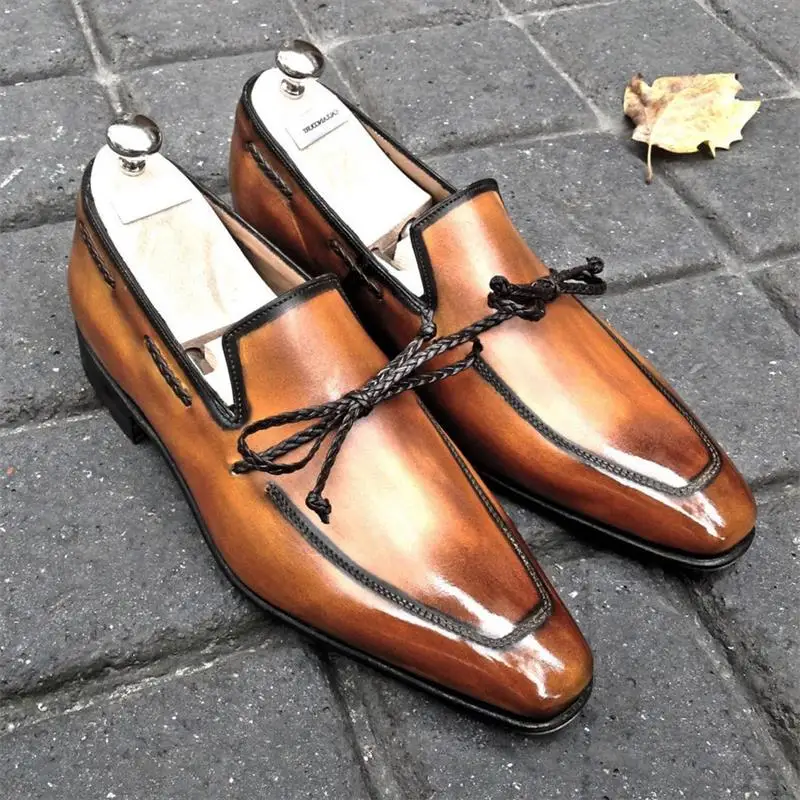 

Men Elegant PU Solid Color Pointed Toe Woven Bow One-step Fashion Business Casual Wedding Daily Classic Dress Shoes