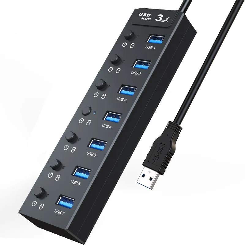 

7 Port USB 3.0 HUB Computer Extender 60cm 120cm Cable Sub Control Splitter With External 5V2A Power Supply For Laptop PC