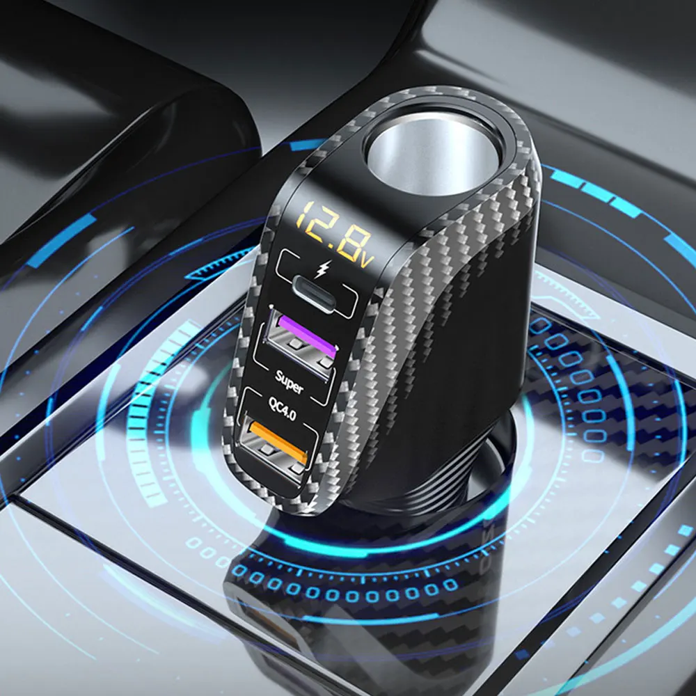 

90W 12V/24V Car Charger QC 4.0 Super Charge Cigarette Lighter Phone Charger Quick Charge 3-Socket Car Accessories