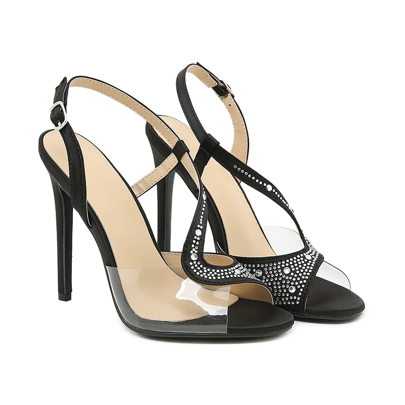 2023 New Women's High Heels Rhinestone Buckle Pointed Toe Women's Casual Sandals Women's High Heels Designer Sandalias Mujer