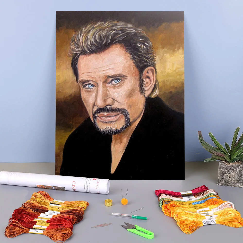 

Johnny Hallyday Printed Canvas 11CT Cross-Stitch Patterns DIY Embroidery DMC Threads Painting Handmade Sewing Craft Package