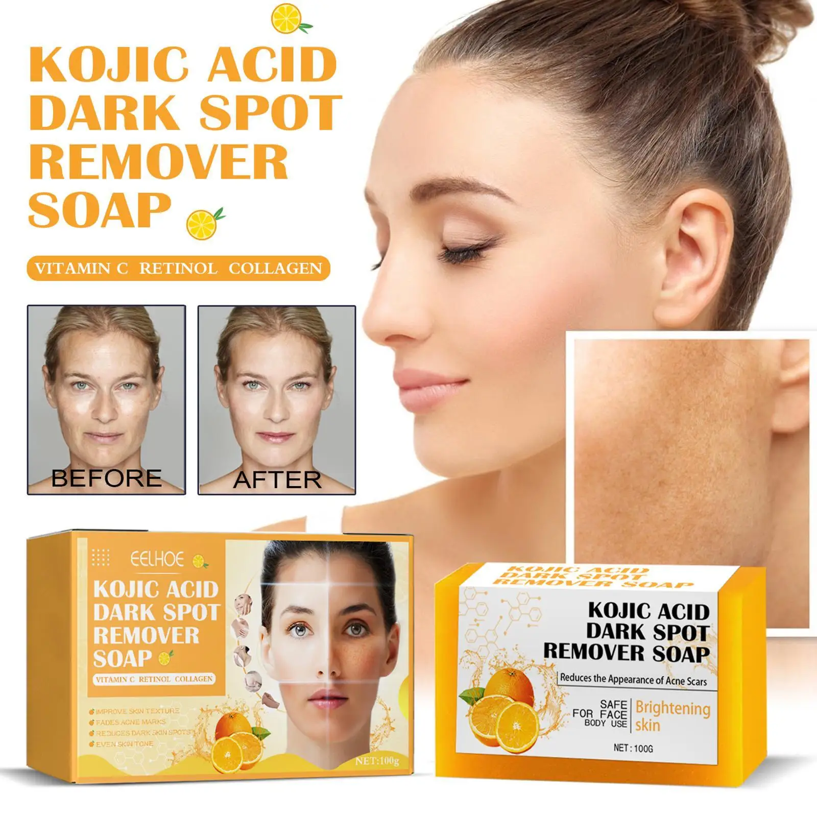 

Kojic Acid Soap Whitening Face Wash Soap Moisturizing Brighten Freckle Removal Fade Spots Face Cleaning Soap Skin Care 100g