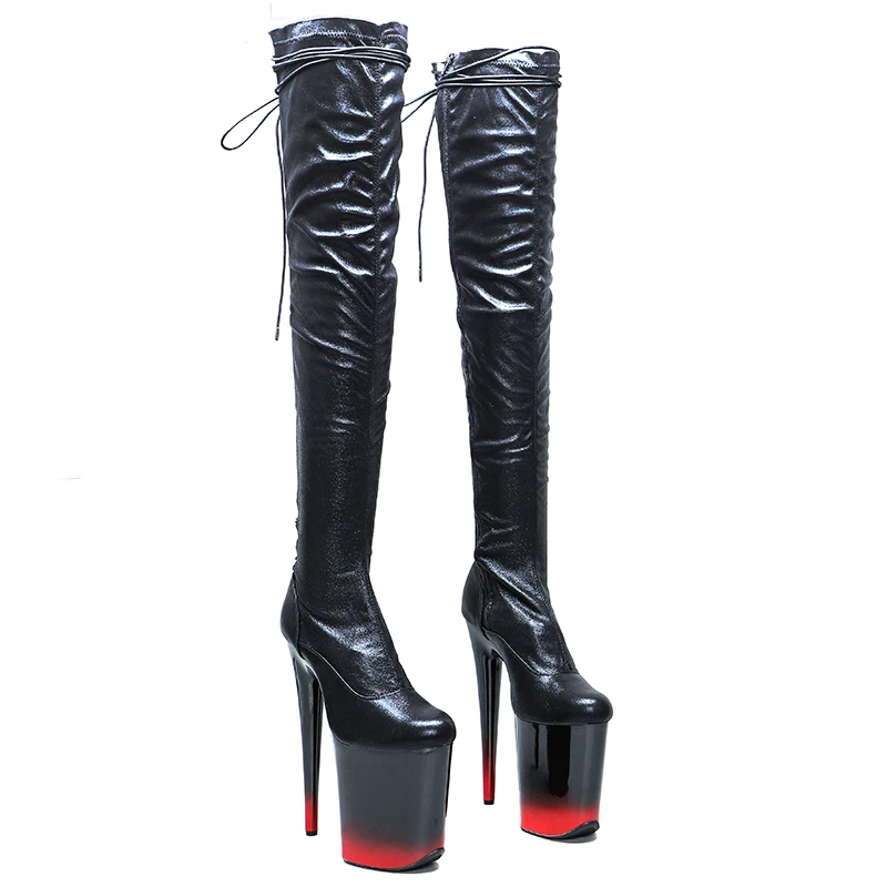 Leecabe  23CM/9inches Black PU Upper  fashion  lady High Heel platform  Pole Dance boots