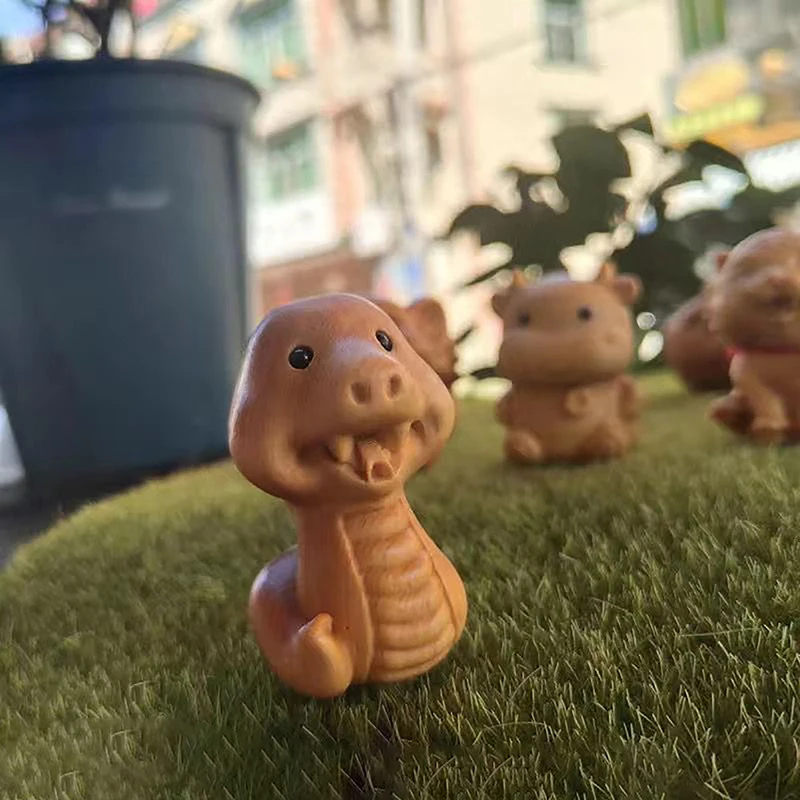 Мини резьба по дереву китайский новый год змея фотостатуя милая животное Декор