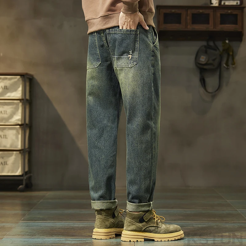 KSTUN 2024 мужские джинсы в стиле ретро синие шаровары свободный крой винтажная