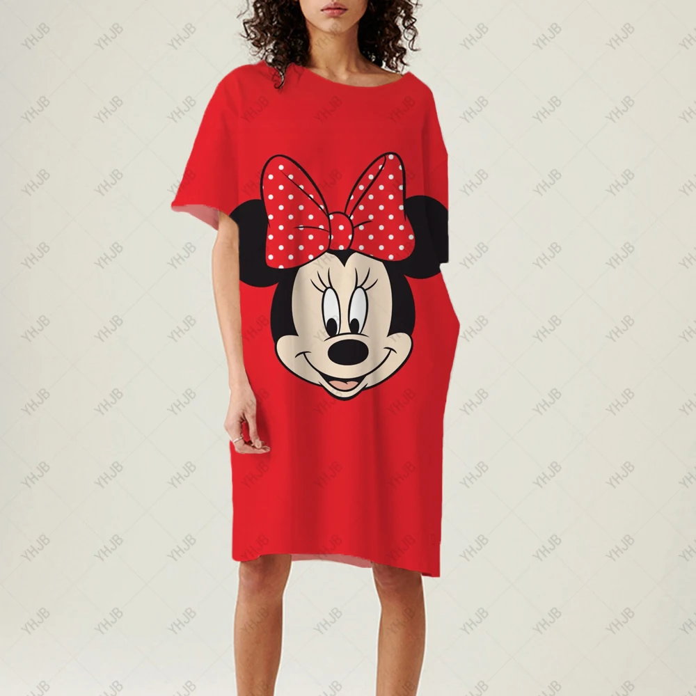 Women Disney Mickey T-shirt Cartoon Graphic T-shirt Dress  Ladies Summer Short Sleeve Tee Vintage Casual Long Tees Hipster Top